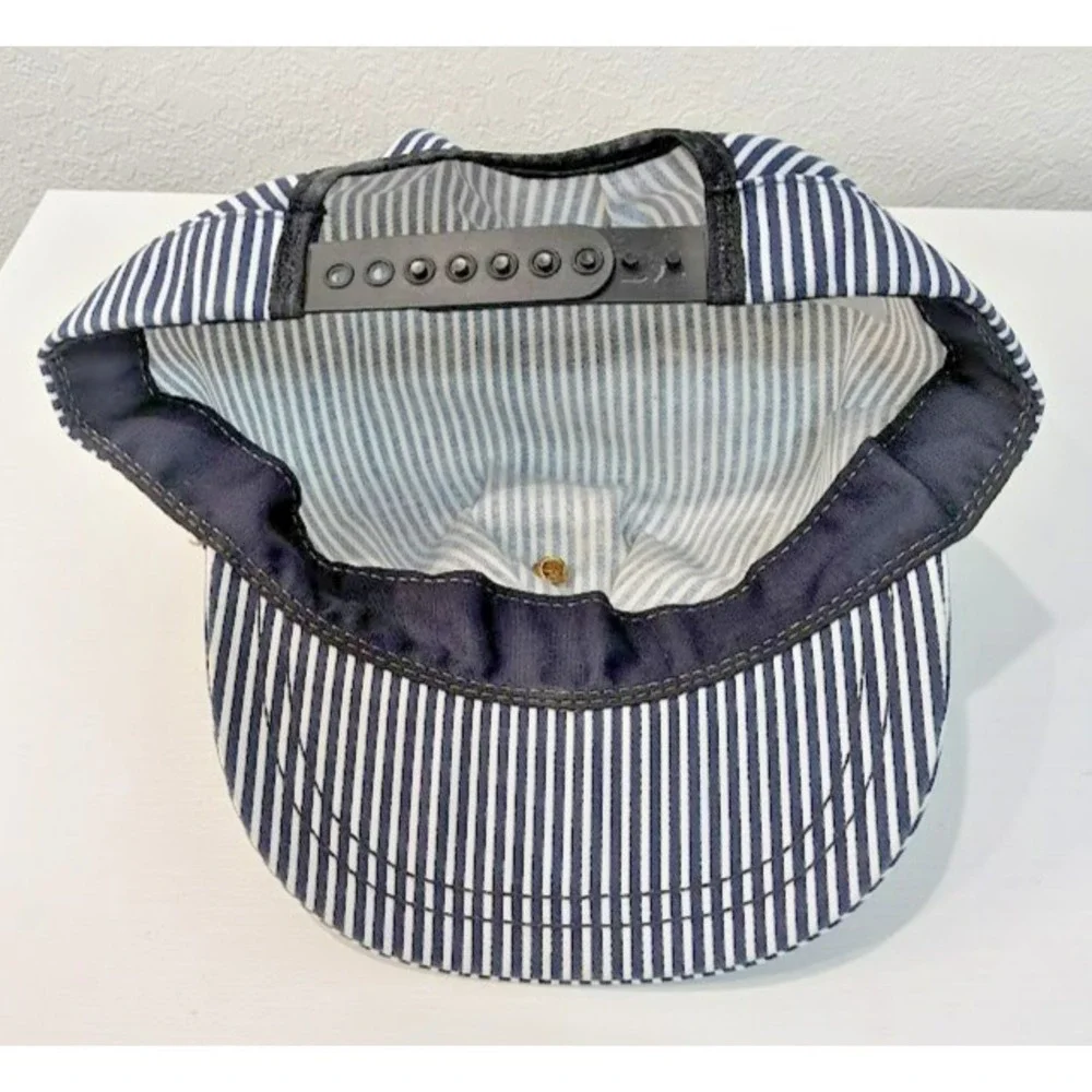 Youth‎ Train Conductor SnapBack, Railroad Pin,  Blue Striped Cap, Made In USA